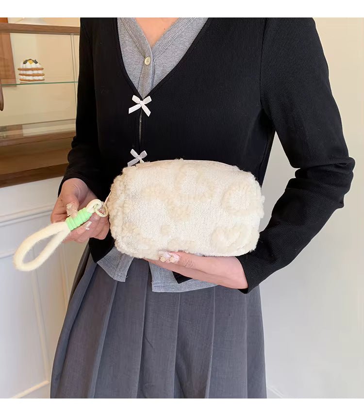 Plush Handle Pencil & Makeup Pouch